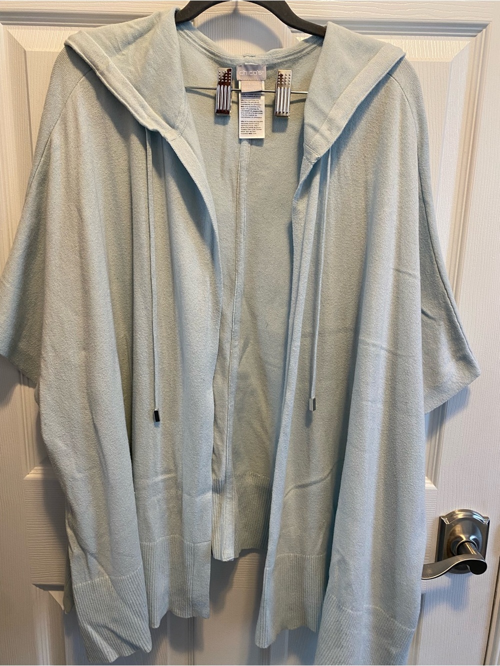 Chico's Lightweight Hooded Ruana - Icy Aqua Blue